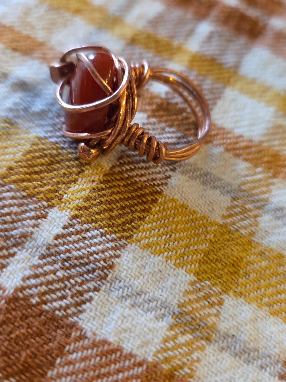 Handmade Copper Wire Ring with Red Agate Stone